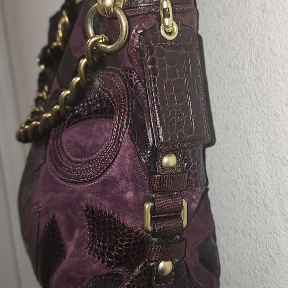 Coach Inlaid C Brooke Purple Leather Suede Medium Hobo Tote Bag Purse -Rare - Picture 3 of 9